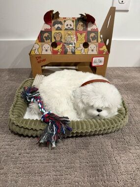 Perfect Petzzz Original Maltese Breathing Puppy Dog Realistic Plush w/ Bed & Box